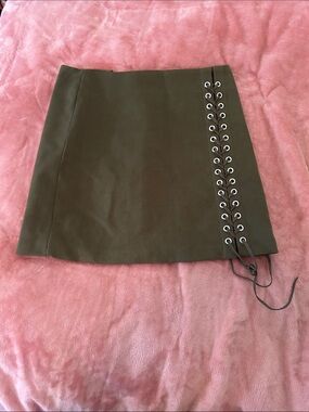 Olive Green Lace-Up Mini Skirt